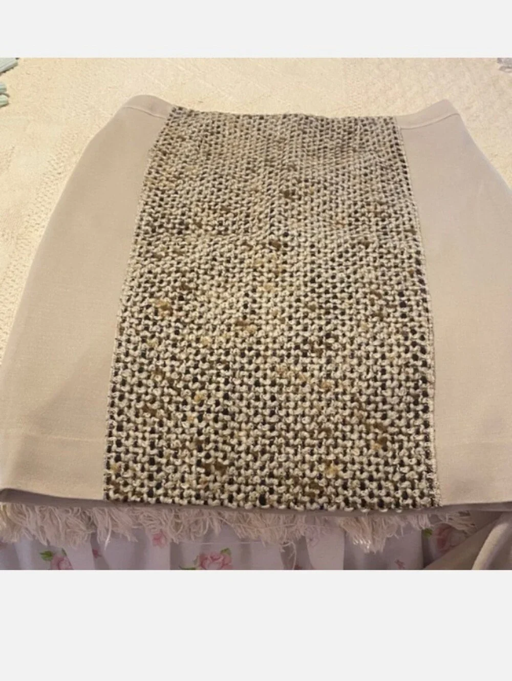 Carlisle 8 M Cream Tan Brown Boucle Wool Alpaca Mohair Nylon Skirt Suit Current